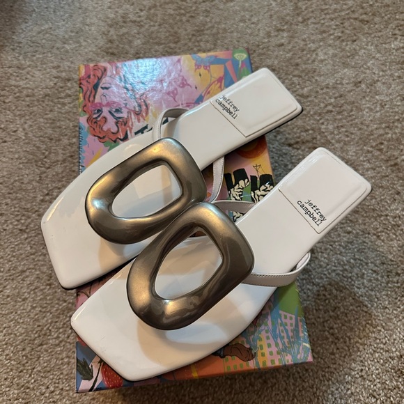 Jeffrey Campbell Shoes - Jeffrey Campbell White Slides with Metallic Detail